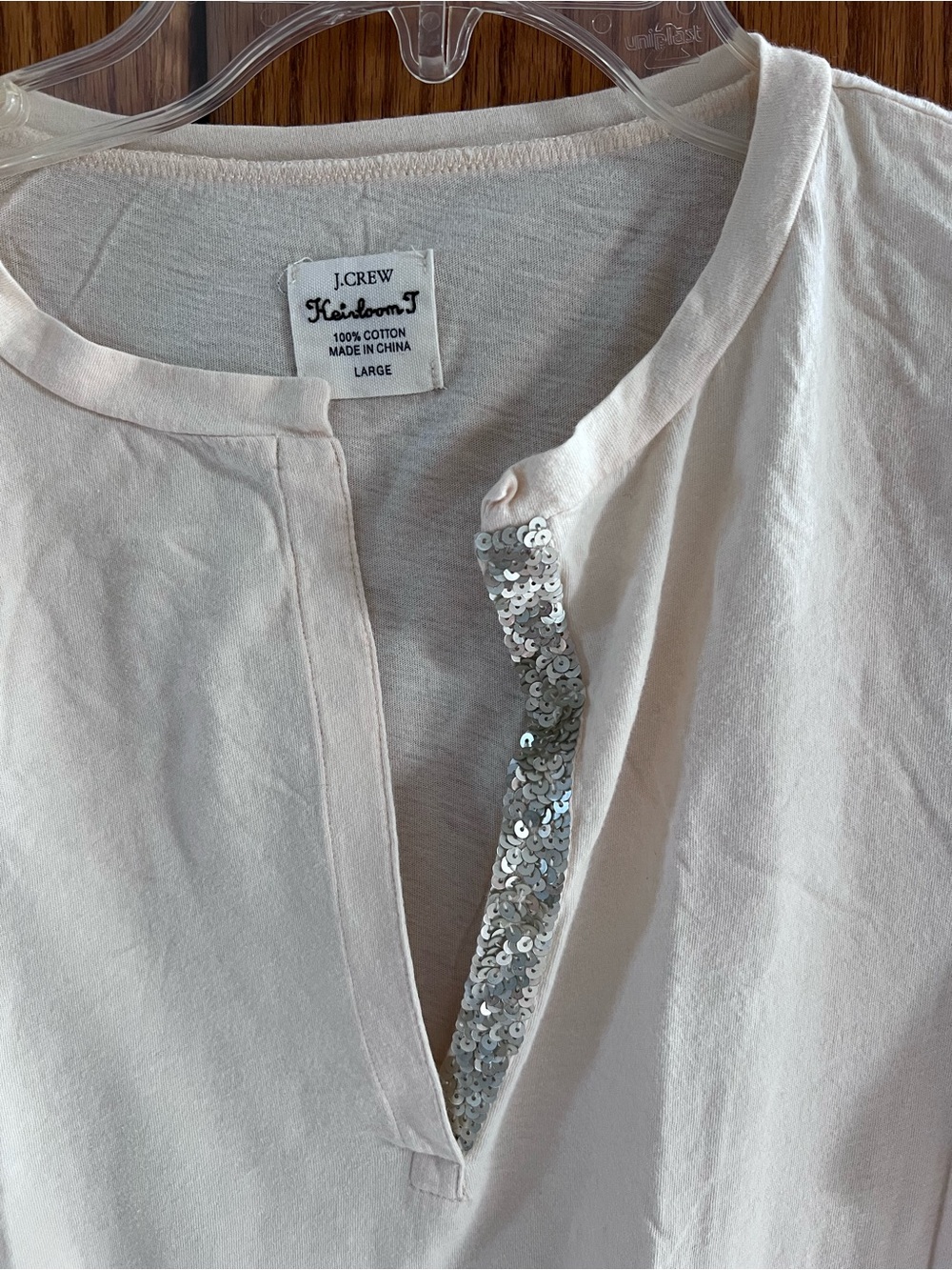 J. Crew Heirloom T ivory cotton v-neck top with silver sequin trim